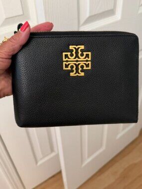 TORY BURCH Black Pebbled Wristlet Clutch - **Excellent Condition